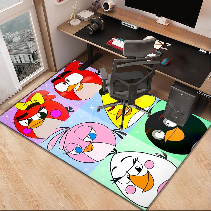 Red Birds Characters Collage Office Rug Chair Mat, Game Carpet, Suitable for Front Door, Bedroom, Living Room, Desk, Holiday Gift