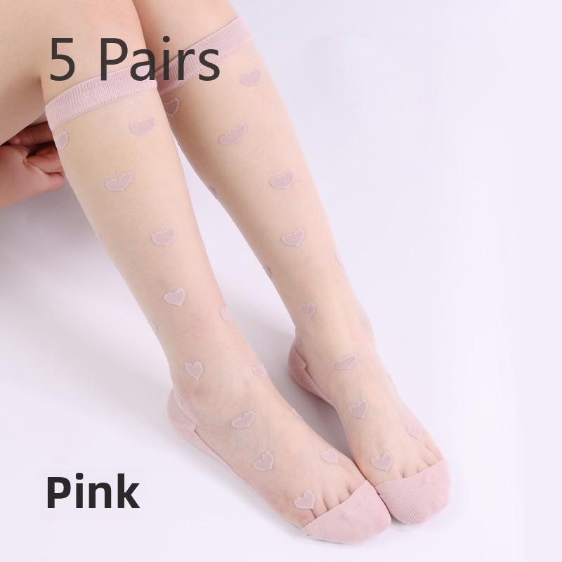 5 Pairs Women's Spring and Summer Stockings In The Tube Love Jacquard Transparent Stockings Glass Silk Stockings for Women