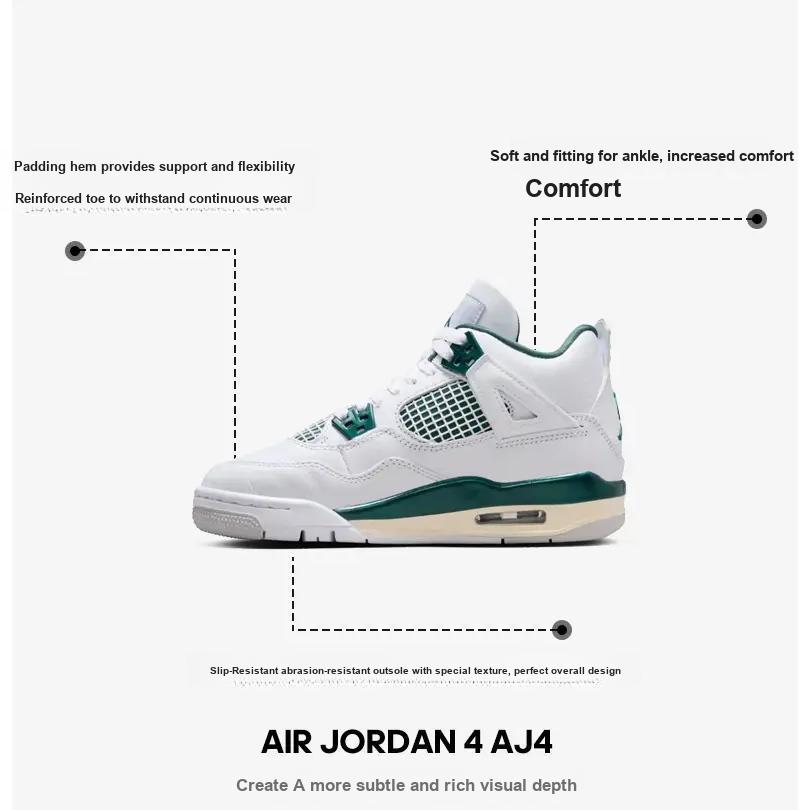 Air Jordan 4 Retro GS Oxidized Green Kinder Sneakers Weiß Neutral-Grau FQ8213-103