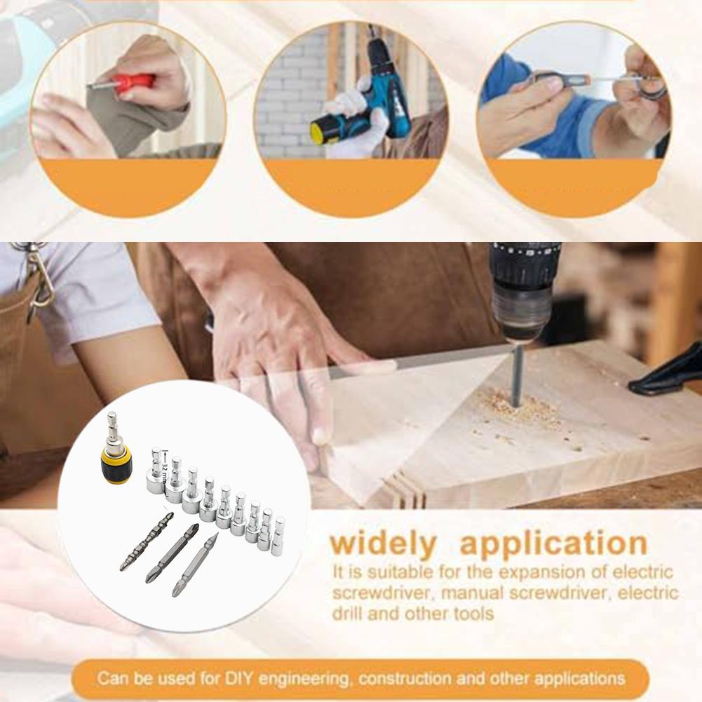 13pcs Socket Wrench Set Hex Shank 5mm To 13mm For Manual/electric Screwdrivers Carbon Steel Drills Power Tools Spare Parts