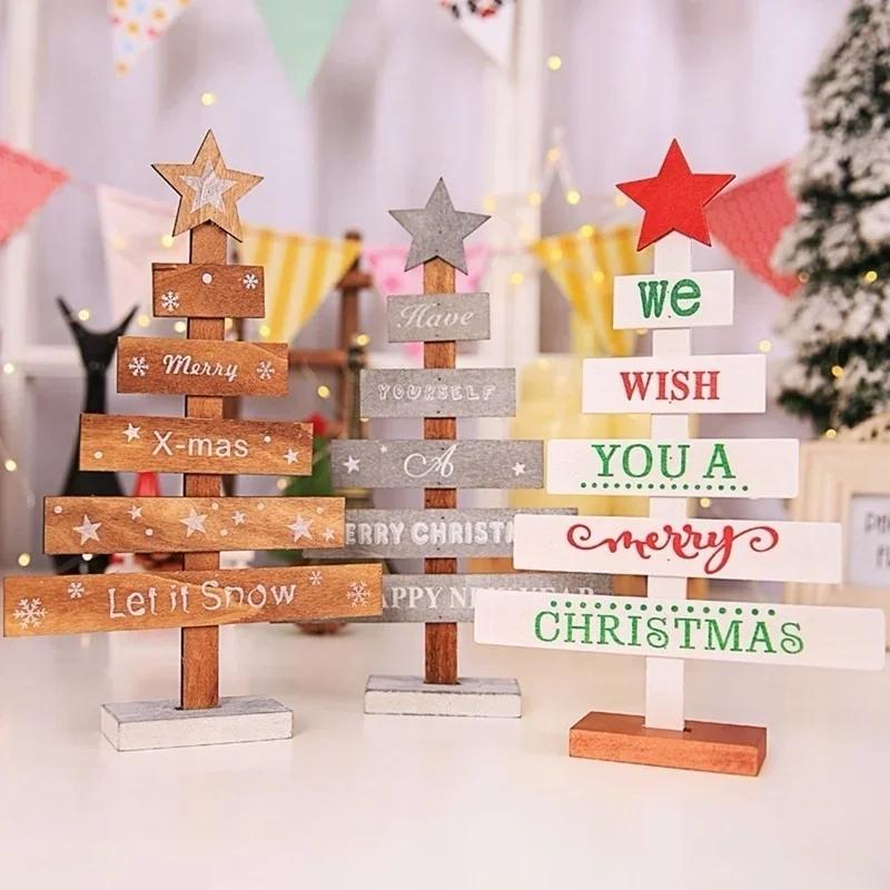Christmas Mini Wooden Merry Christmas Tree Home Desk Table Decor Pendants Xmas Tree Ornaments Christmas Decor Happy New Year