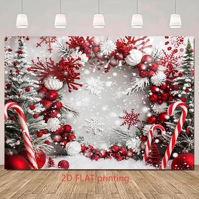 2D FLAT Printing 1pc Winter Christmas Background Cloth Winter Snow Christmas Snowflake Cane Candy Designed for Christmas Party B