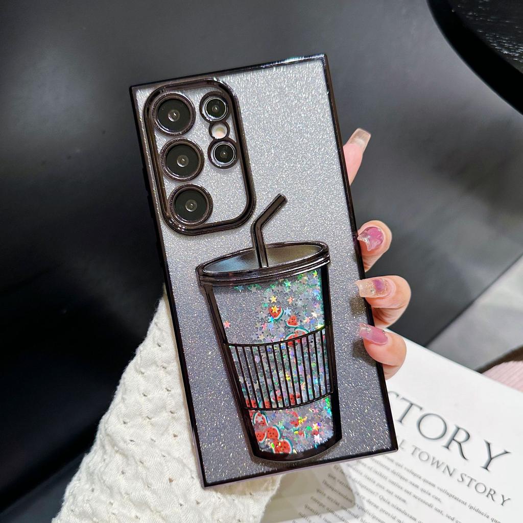 Creative Quicksand Cup Suitable for Samsung S24ULTRA Mobile Phone Case S23 Transparent Gradient Glitter S22 with Lens Film