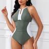 Women S Sexy Backless One Piece Swimsuit Color Block Slimming Swimwear
