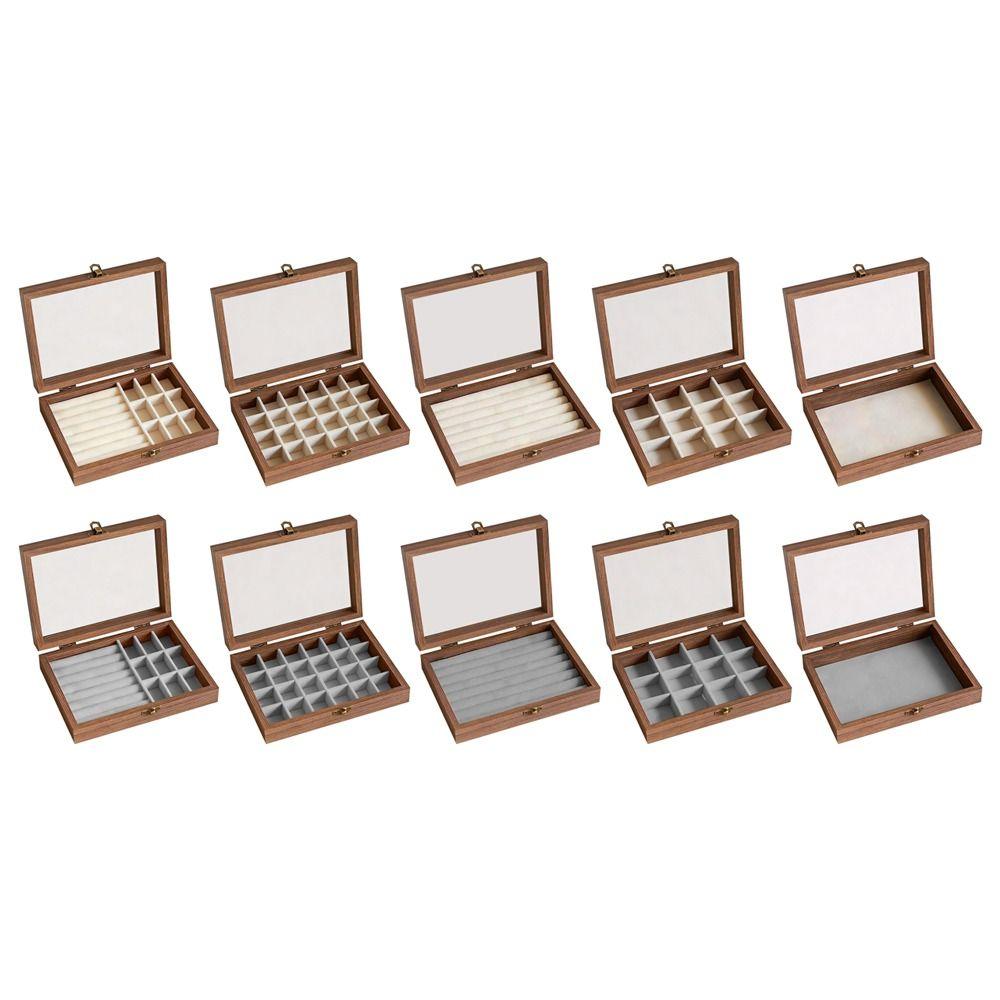 Walnut Color Jewelry Storage Box Dust-proof Design Velvet Material Ring Storage Box Vintage Style Light Luxury Packaging