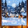 Reusable Winter Scene Ornaments 6Pcs Christmas Window Clings, Retro White Line Static Glass Sticker for Holiday Electrostatic Film Decoration, PVC Elk