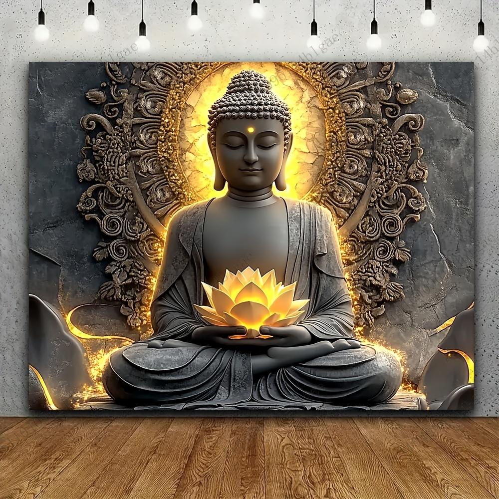 Serene Buddha Statue In Meditation Pose Wall Tapestry Eastern Inspired Art Add a Touch of Zen To Your Space Printed Tapestry