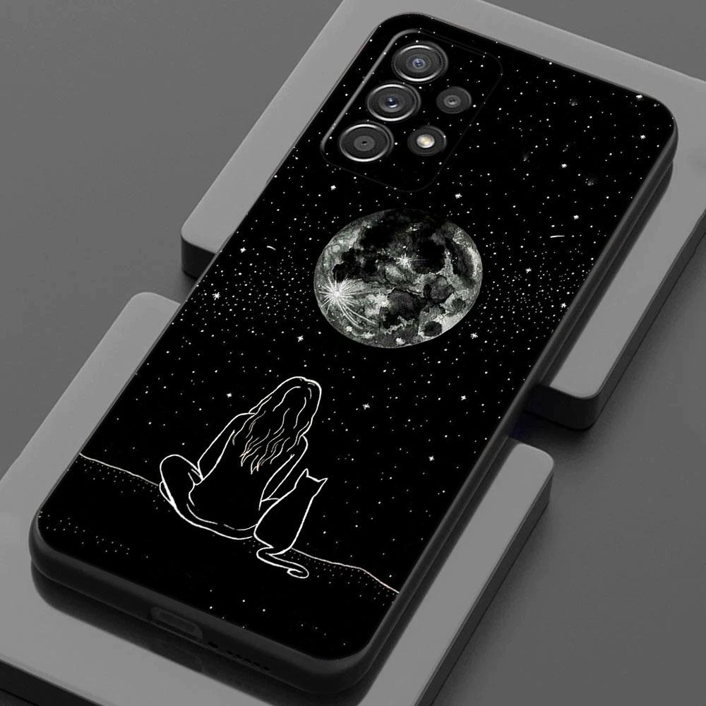 Black Cat Line Phone Case For Samsung Galaxy A15 A25 A24 A23 A22 A21S A20s A13 A10 A05S A04 A03 A02 A14 A15 Soft Back Cover Cats