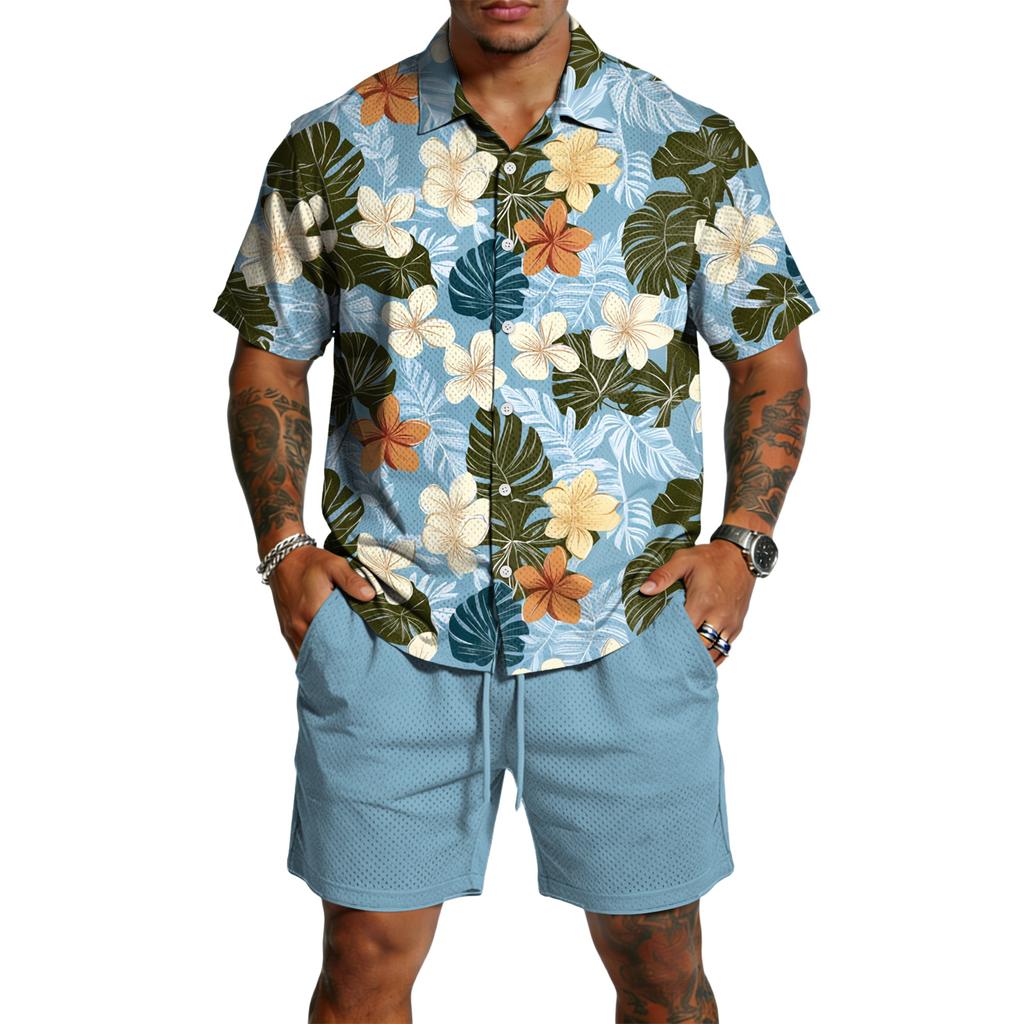 Herren Casual Leichtes Atmungsaktives Kurzarmhemd und Shorts Set