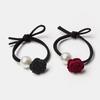4Pcs Hair Rope Flocking Rose Flower Imitation Pearl Decor Hair Tie Soft No