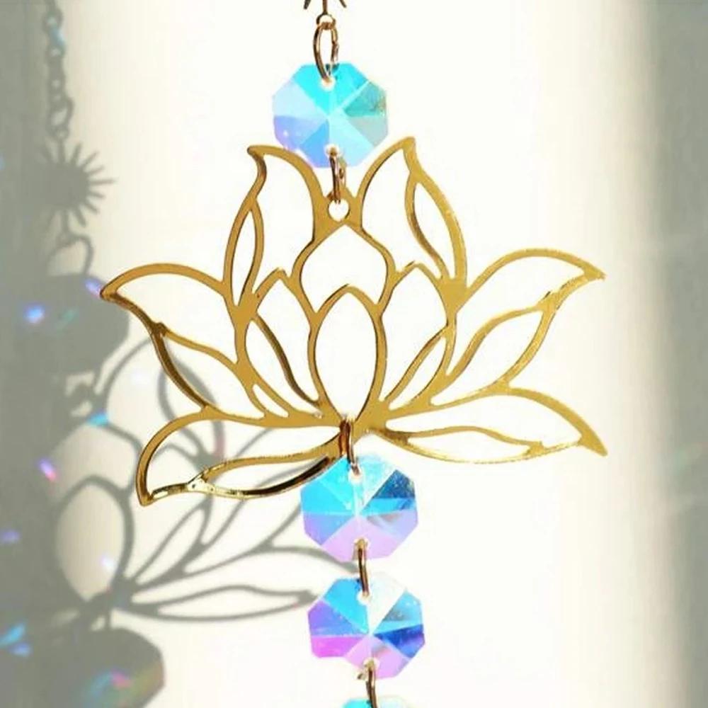 Natural Stone Sun Catcher Crystal Wind Chimes Amethyst Lotus Hanging Window Garden Party Weeding Decorations Crafts