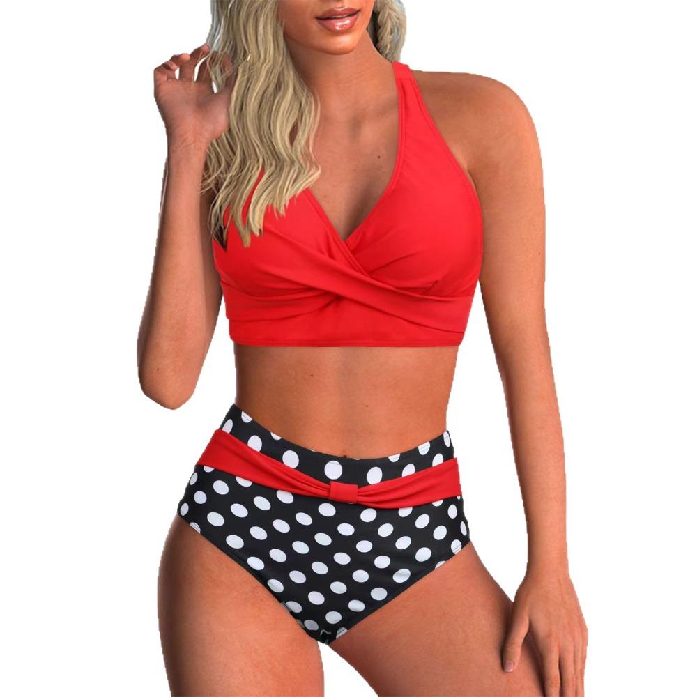 Sexy Women's Bikini Set High Waisted V Neck Two-Piece Swimsuit Beach Vacation Swimwear Printing Bathing Suits