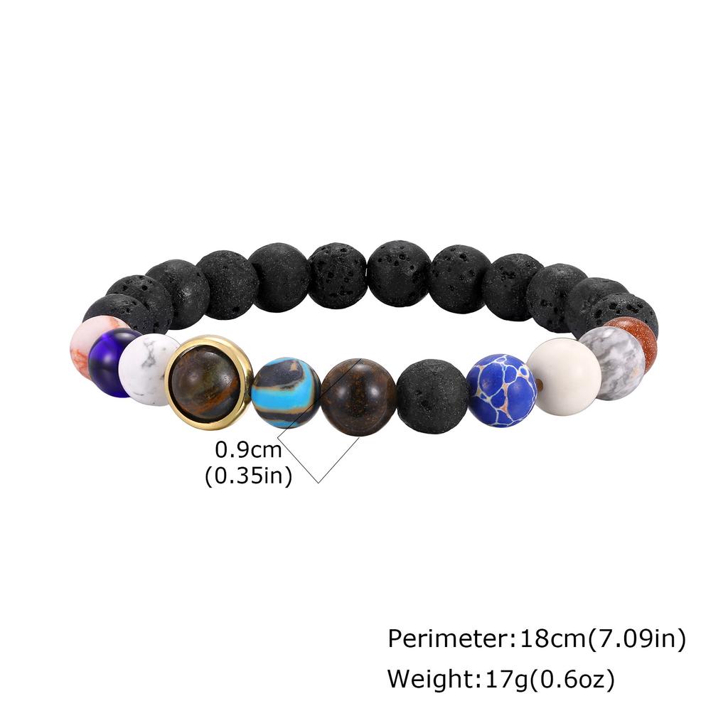 Eight Major Galaxies Beaded Bracelets for Men,Black Natural Stone Elastic Bead Bracelet,Classic Trendy Jewelry Gift