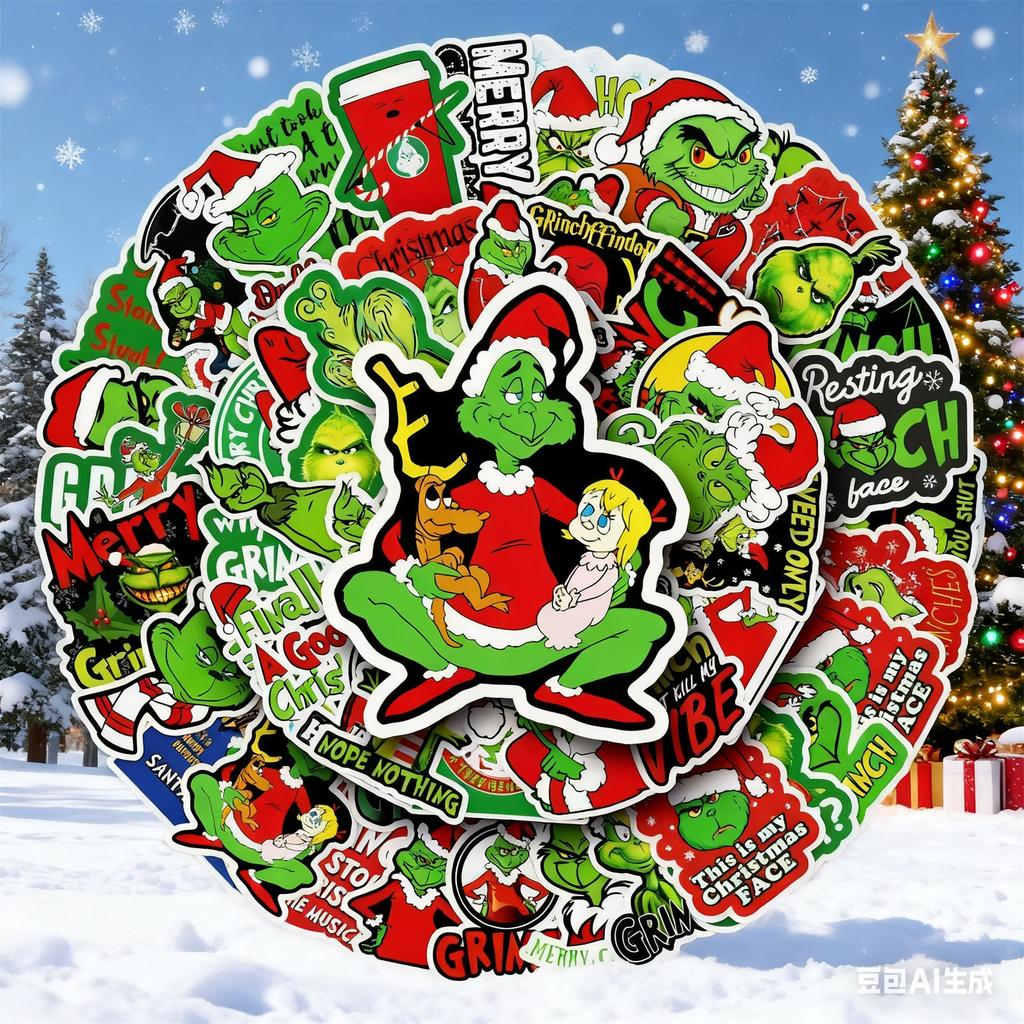 Cartoon Green Animation Suitcase Laptop Car Skateboard Decorative Sticker Of 52 Pieces