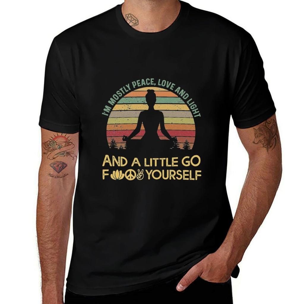 Im Mostly Peace Love And Light And A Little Go Yoga Tshirt Retro Graphic Print Tshirt