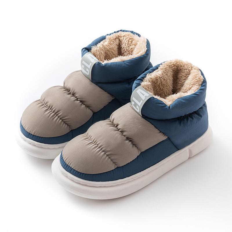 Fall/Winter Mid-Calf Down-Filled Cotton Boots Color-Blocking Couple's Style Outerwear for Men and Women Warm Fleece Lining Thickened Design