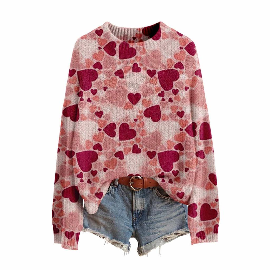 Valentine's Day Heart Long Sleeve Pullover Sweater - European & American Autumn/Winter 2026 Collection