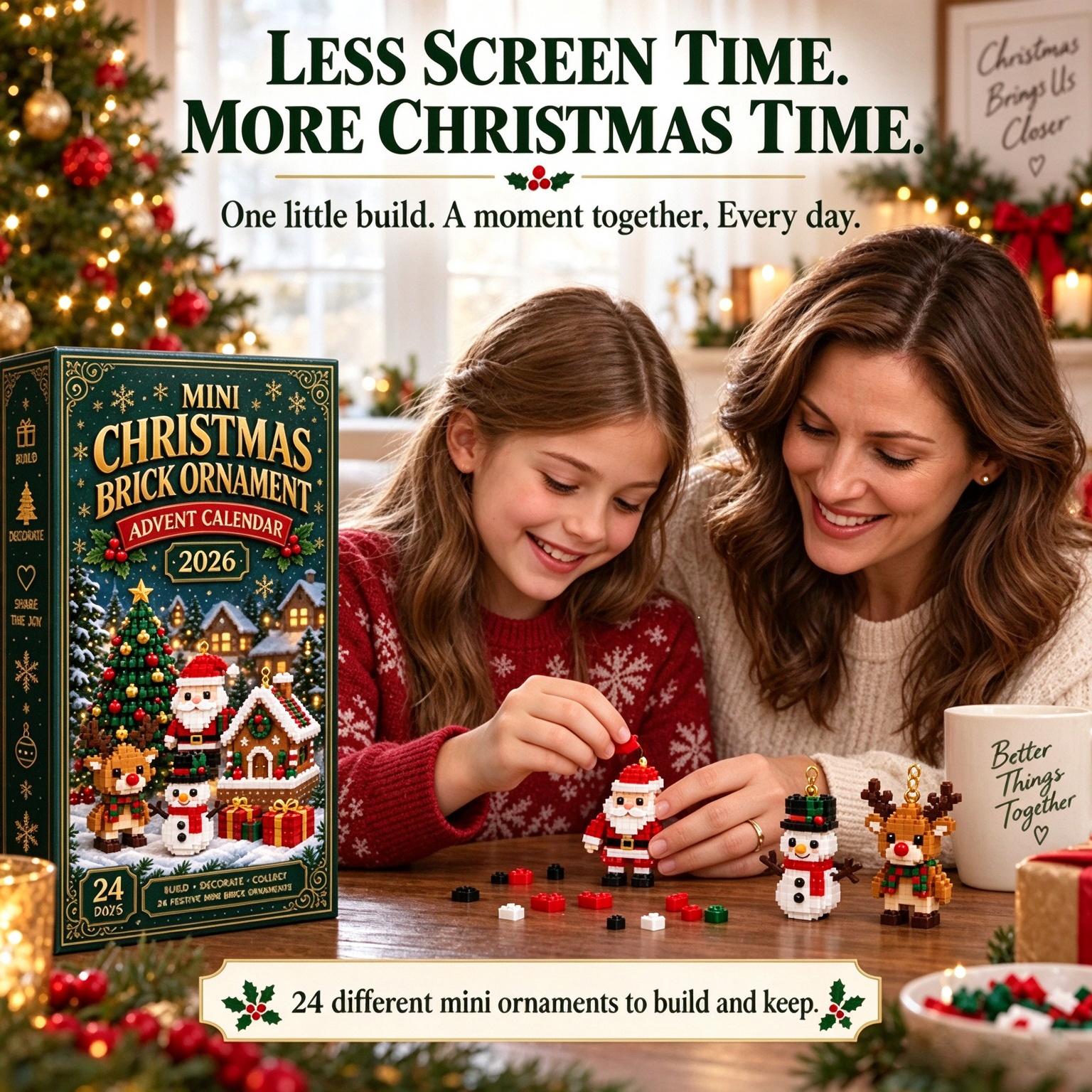 PICKNOW 1 set Kerst Bouwstenen Adventskalender, 24 Dagen Aftelsteen Ornament Kit, Kerstboom Hangdecoratie Cadeau