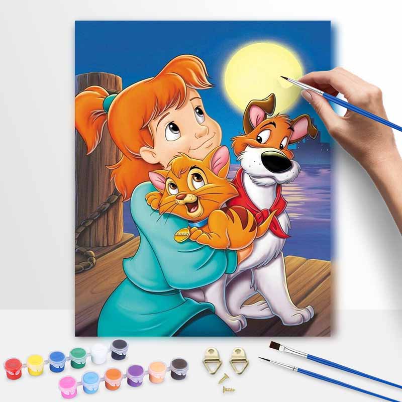 Disney Oliver and Company oil painting handmade painting kit diy home room decoration gift 20x30cm
