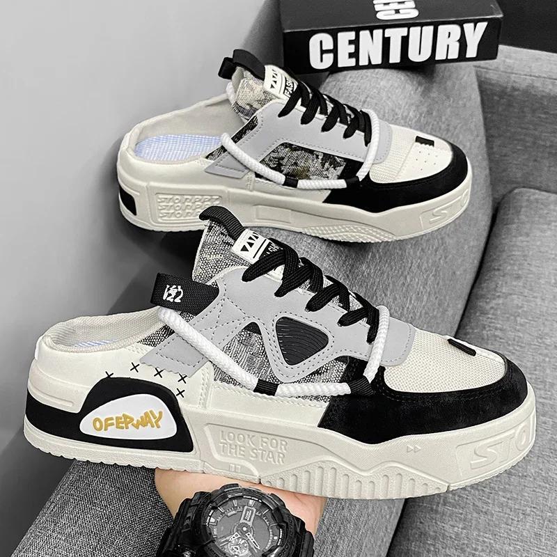 Fashion Men Casual Shoes Lightweight Half Slippers Slip-on Breathable Men Flat Sport Shoes Sneakers Comfortable Driving Loafers