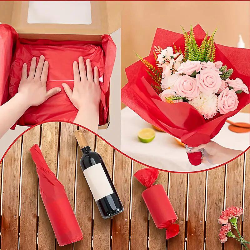 6/12/24PC Tissue Paper Party Decor Gift Packaging Supplies Flower Art Crafts Red Packaging Paper For Gift Wrap Filler 50x75cm