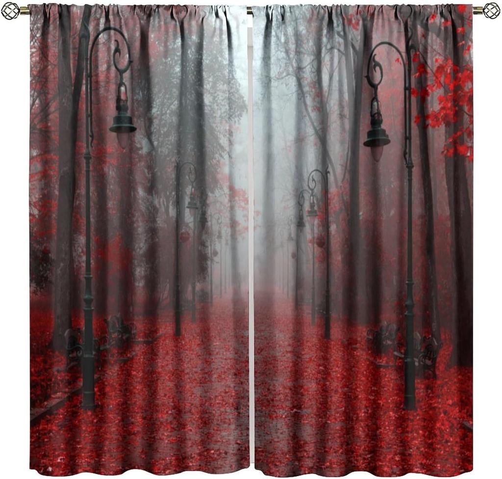 Gothic Dark Misty Forest Curtains Mysterious Horror Foggy Dim Dead Jungle Under Strange Bright Moon Thermal Insulation Blackout Made Of Polyester
