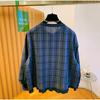 Korean Blue Plaid Shirt Women's 1116 New Spring and Autumn Loose Casual Round Neck Edge Good-looking Top