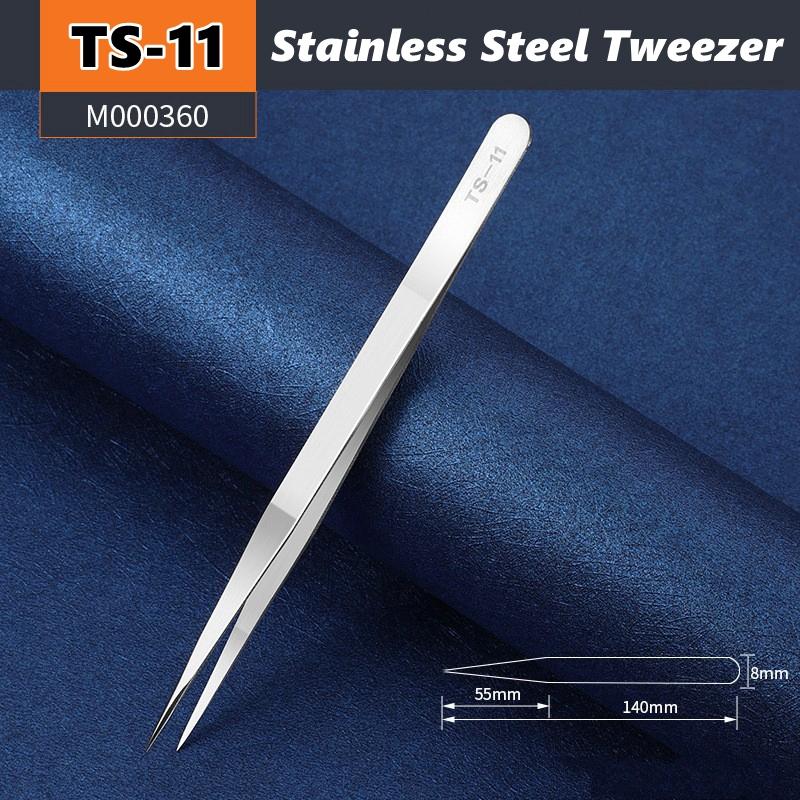 TS10-15 Anti-Static Stainless Steel Tweezers Precision Maintenance Pro Industrial Repair Curved Hand Tool Electronic Tweezers
