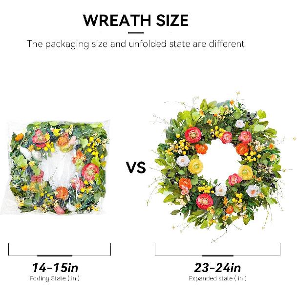 Spring Wreaths for Front Door, Soomeir Summer Peony Outdoor Wreath, Green Floral Door Decor for All Season Home Wall Wedding Farmhouse Holiday