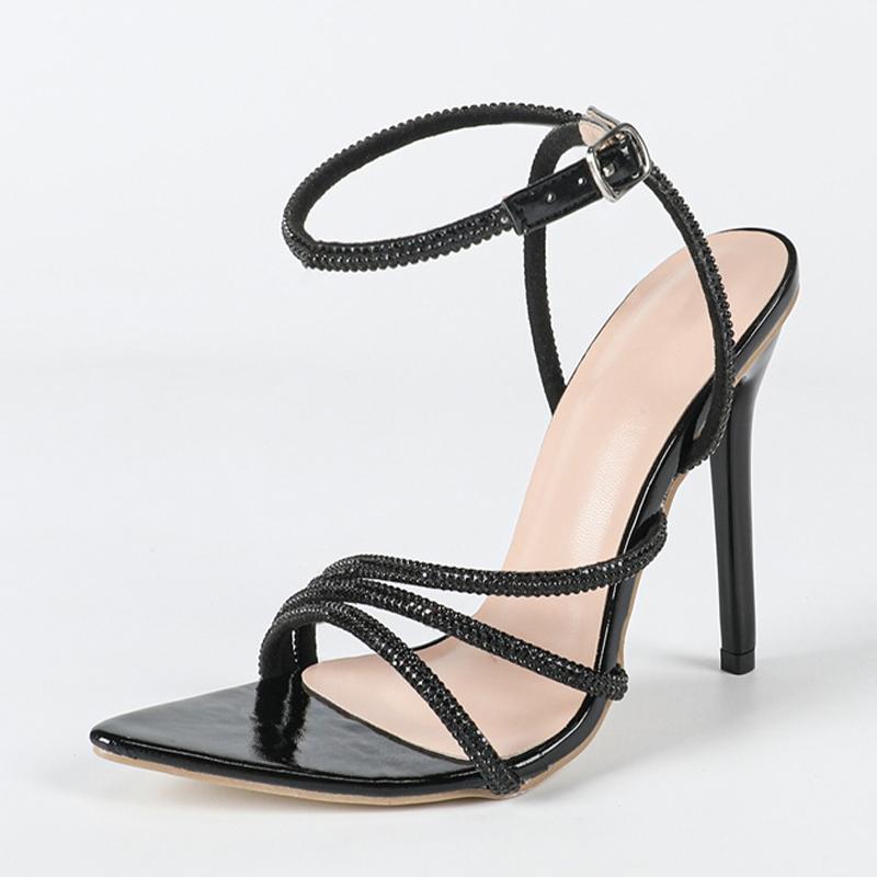 

Мода Liyke Мода Кристалл Стразы Ремешок на щиколотке Женские 11,5 см Фетиш Сандалии Сексуальный Острый носок Черные Высокие каблуки Вечеринка Обувь для стриптиза 35 чёрный