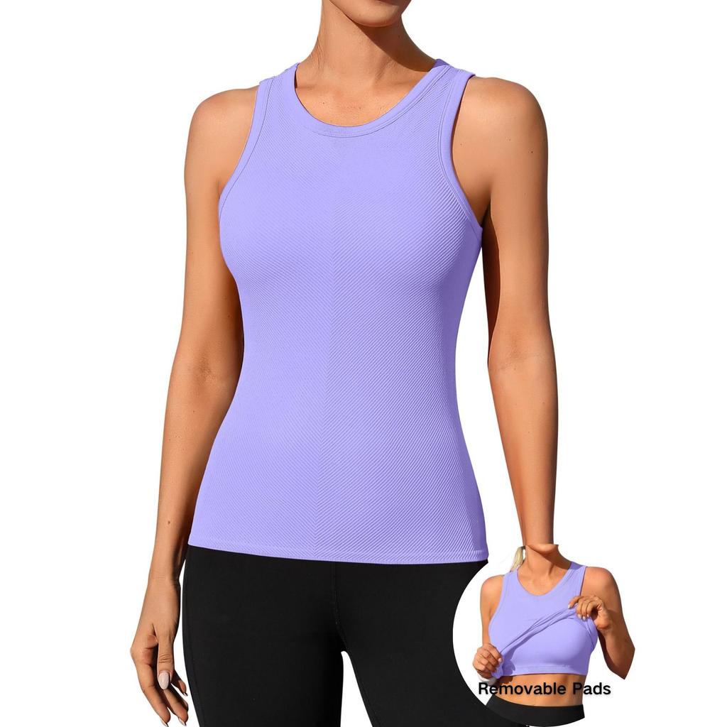CHARMLEAKS Workout Tank Tops for Women Seamless Full Length Gym Tops Athletic Yoga Top Built In Bra