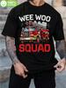 Wee Woo Squad Fire Truck Graphic Cotton T-shirt - Black with Red & White Print
