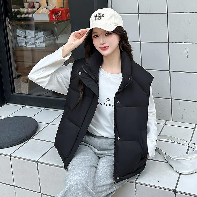 Large Twill Sleeveless Cotton Clothes, Women's Stand-up Collar Short Vest Distribution, Physical Stalls