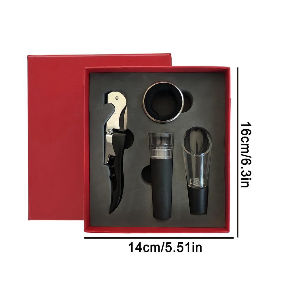 

4pcs Wine Bottle Opener Set Wine Utensils Gift Box Professional Manual Stainless Steel Tools Waiter Corkscrew Wine Opener Set червоний