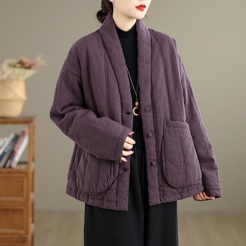 Warm Retro 2025 Women s Plus Size Cotton-Linen Winter Coat Medium M