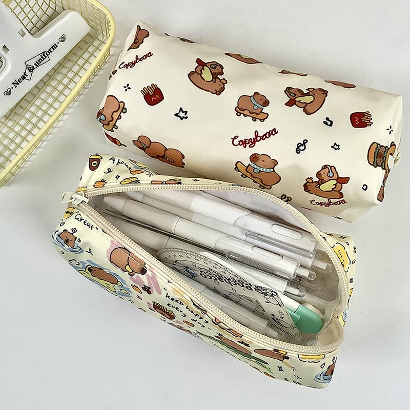 Cute Kawaii Good-Looking Capibala Pattern Print Stationery Bag Simple Pencil Case Pen Bag School Supplies Student Gift
