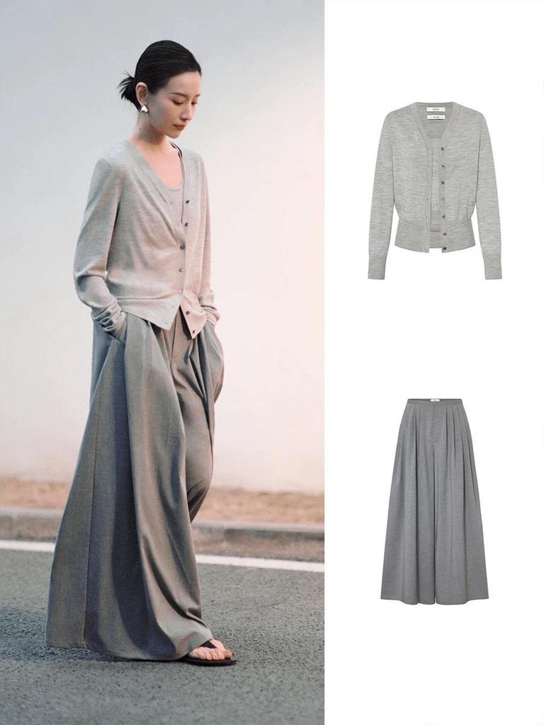 Women's Slimming Gray Cardigan & Vest Set – Autumn 2024 Collection for Petite Sizes