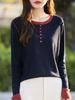 Stylish Women's Color Block Knit Sweater - Round Neck, Long Sleeve, Age-Reducing, Casual Top