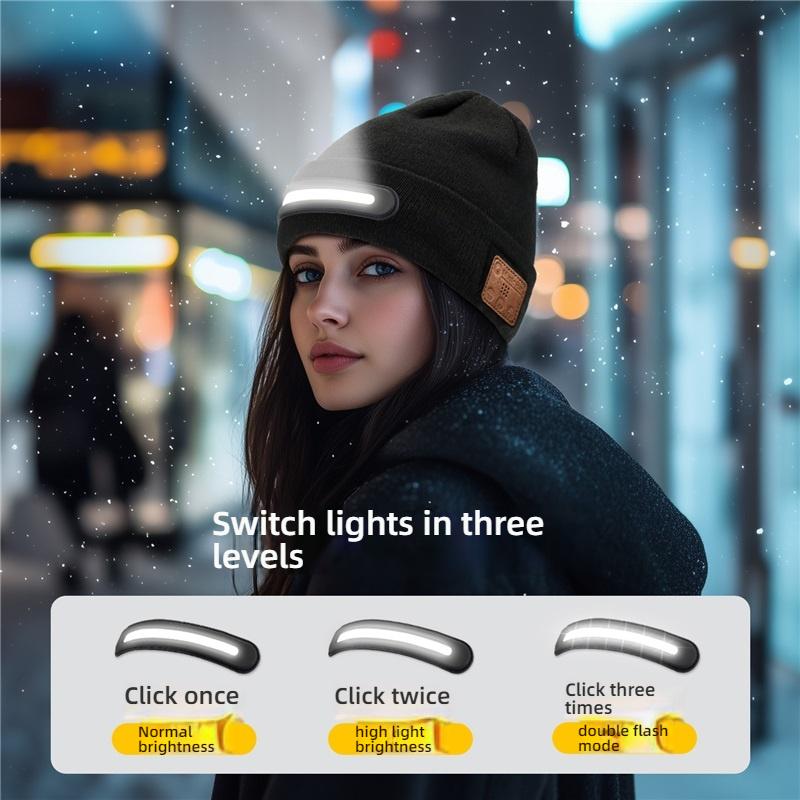 Wireless Bluetooth 5.4 Music Beanie Hat with LED Headlight, IPX5 Waterproof Stereo Headphones for Outdoor Sports