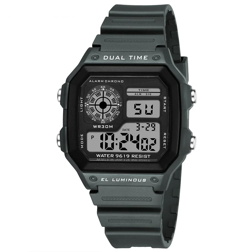 

Цифровые часы мужские спортивные светящиеся многофункциональные водонепроницаемые наручные часы-хронограф для бега на открытом воздухе студенческие часы серый