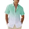 Herren Leinenhemden Farbverlauf Kurzarm Freizeithemden Button-Down-Hemd Strand Sommer Hochzeit Urlaubshemd für Männer