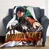 1pc Attack on Titan Blanket with Custom Name, Gift, for Men and Women, Soft Blanket, Good for Sofa Bed Couch Travel, Lightweight Flannel Blanket