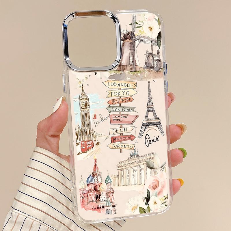 Snow Mountain Scenery Phone Case For iPhone 17 Pro Max Plating Lens Frame Clear Soft Cover For iPhone 16 15 14 13 Pro Max 11 16E 17E