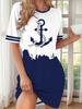 Elegante Dames Korte Mouw Mode 3D Print Midi Jurk Grote Maten Strandkleding