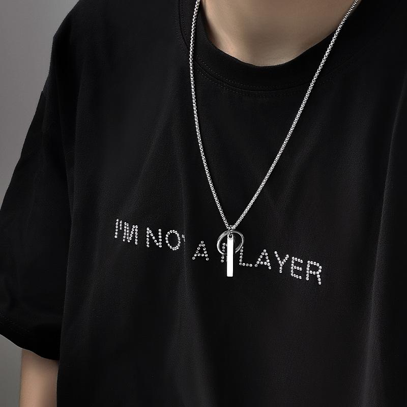 Minimalist Chain Pendant  New Geometric Round Hoop Cuboid Pendant Necklace for Women Men Stainless Steel Sweater Chains