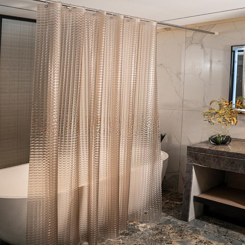 Waterproof PEVA Shower Curtain with Hooks, Solid Color, Thickened & Punch-Free for Bathroom