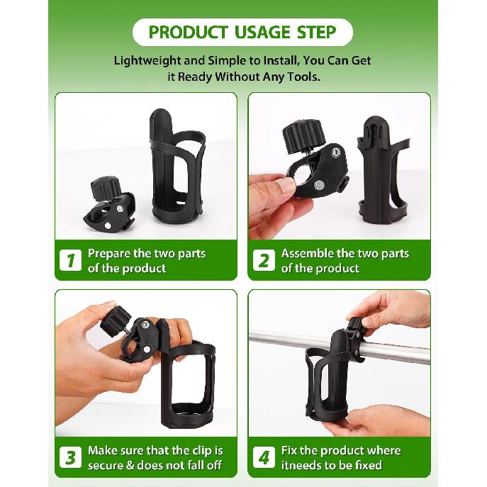 Adjustable Stroller Water Bottle Holder - 360° Rotating Bike Cage for Stroller Accessories Cup Holders 5