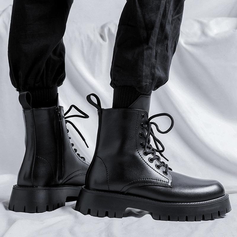 2025 autumn and winter new black high-top medium tube British style tooling round head men's thick-soled Martin boots 96118-M