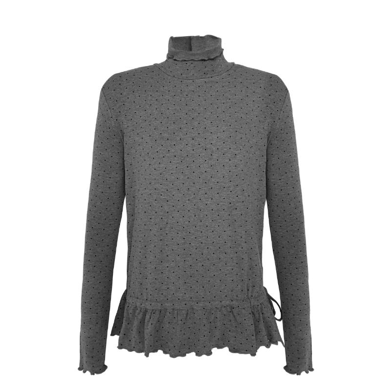 Lässige Tupfenmuster Basic-Pullover Herbst Winter Fleece Halber Stehkragen Damenbekleidung Falten Stilvoller Kordelzug Koreanische T-Shirts