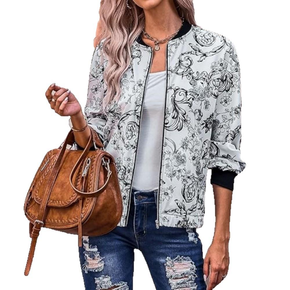 

Plus Size Women s Autumn/Winter Stylish Shanoo Print Top - European/American Casual Light Jacket 5XL білий